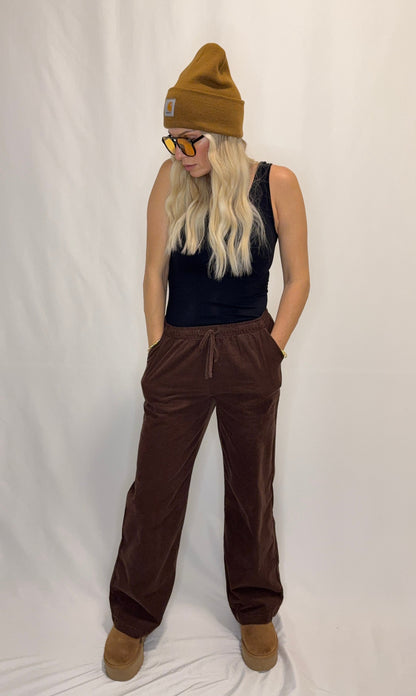 Elastic Waist Corduroy Long Pants
