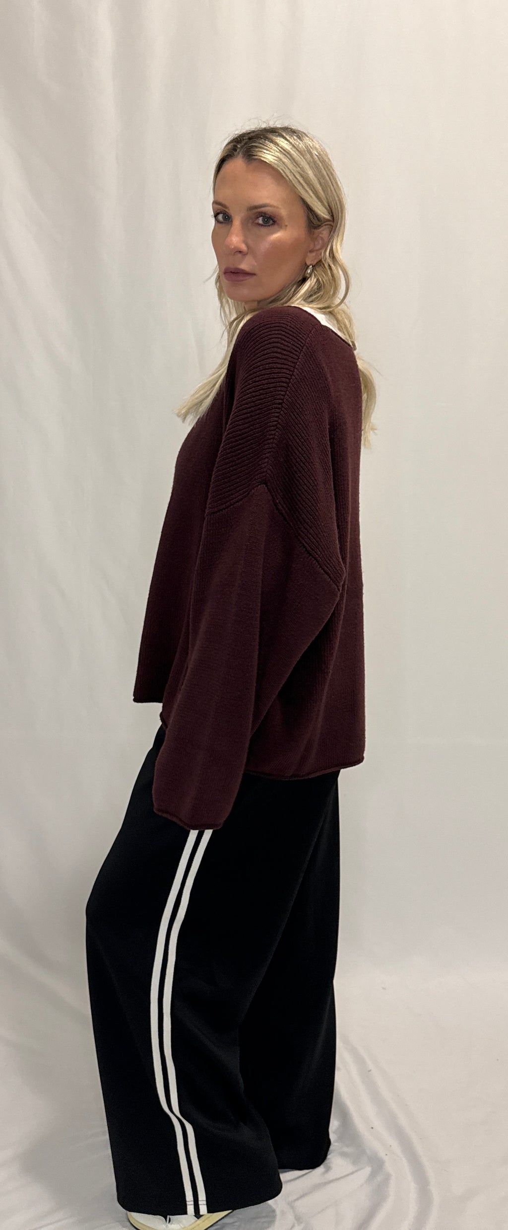 Solid Rib-Knit Oversized Boatneck Sweater