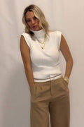 Sleeveless Ribbed Knit Turtleneck Sweater