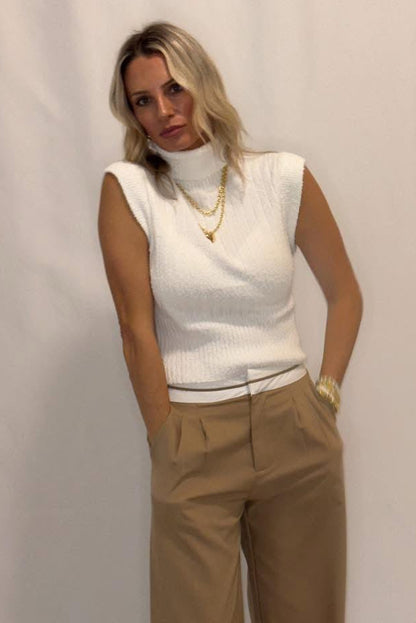 Sleeveless Ribbed Knit Turtleneck Sweater