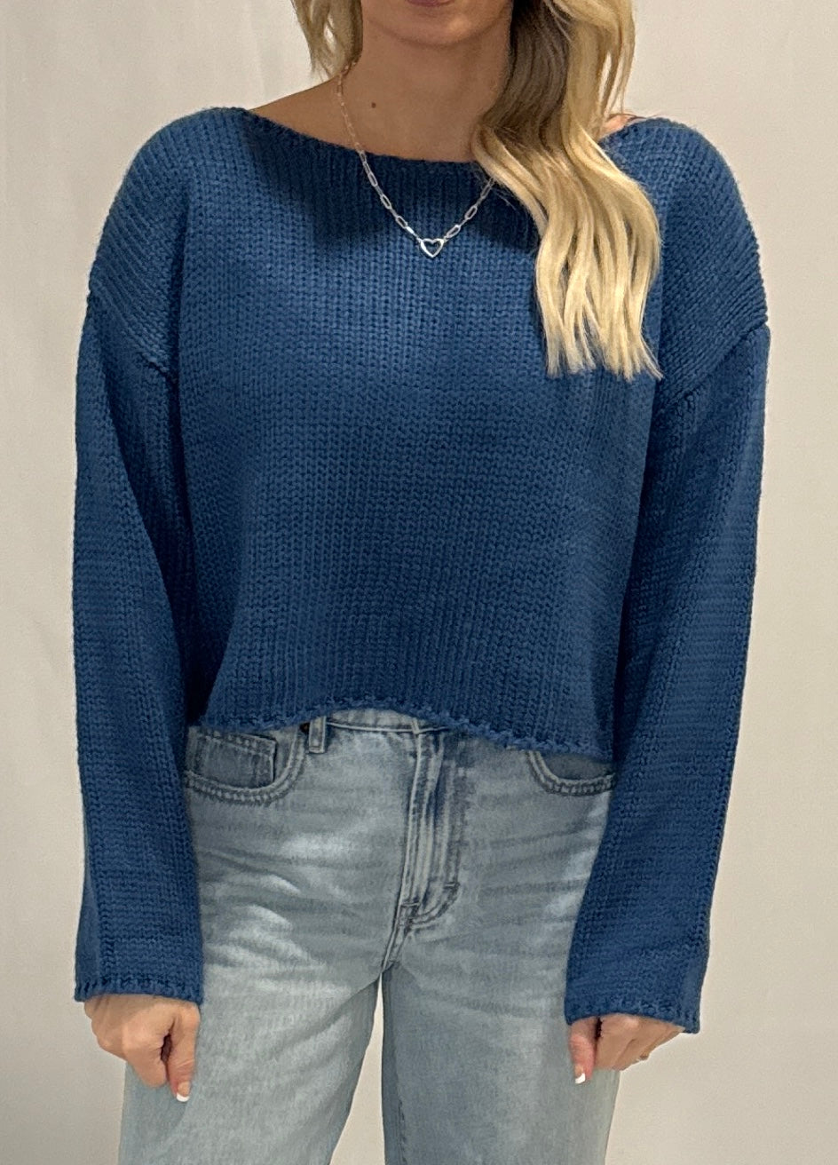 LONG SLEEVE BOAT NECK BOXY SWEATER TOP