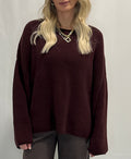 Solid Rib-Knit Oversized Boatneck Sweater