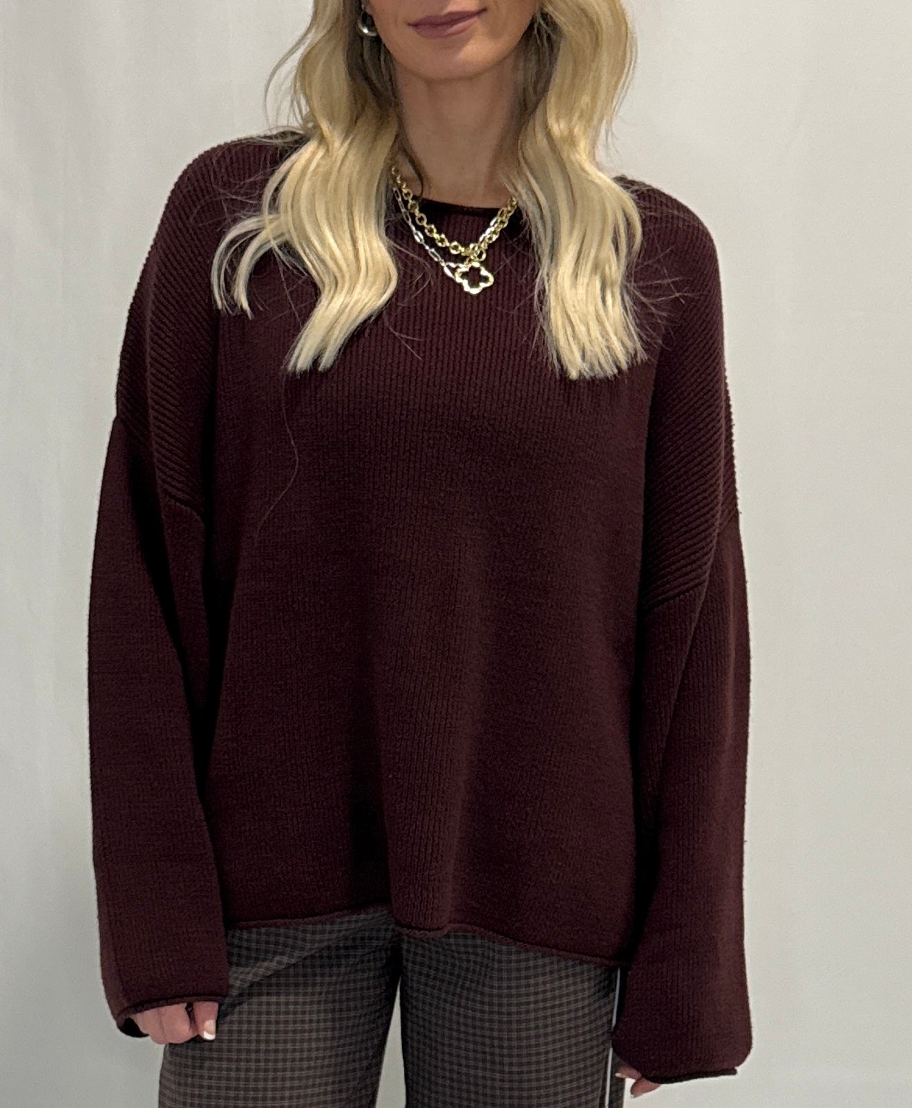 Solid Rib-Knit Oversized Boatneck Sweater