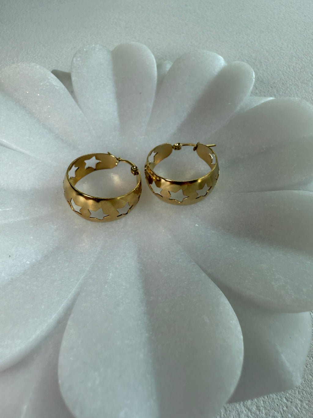 Hollow Stars Gold Plated Stainless Steel Hoop Earrings