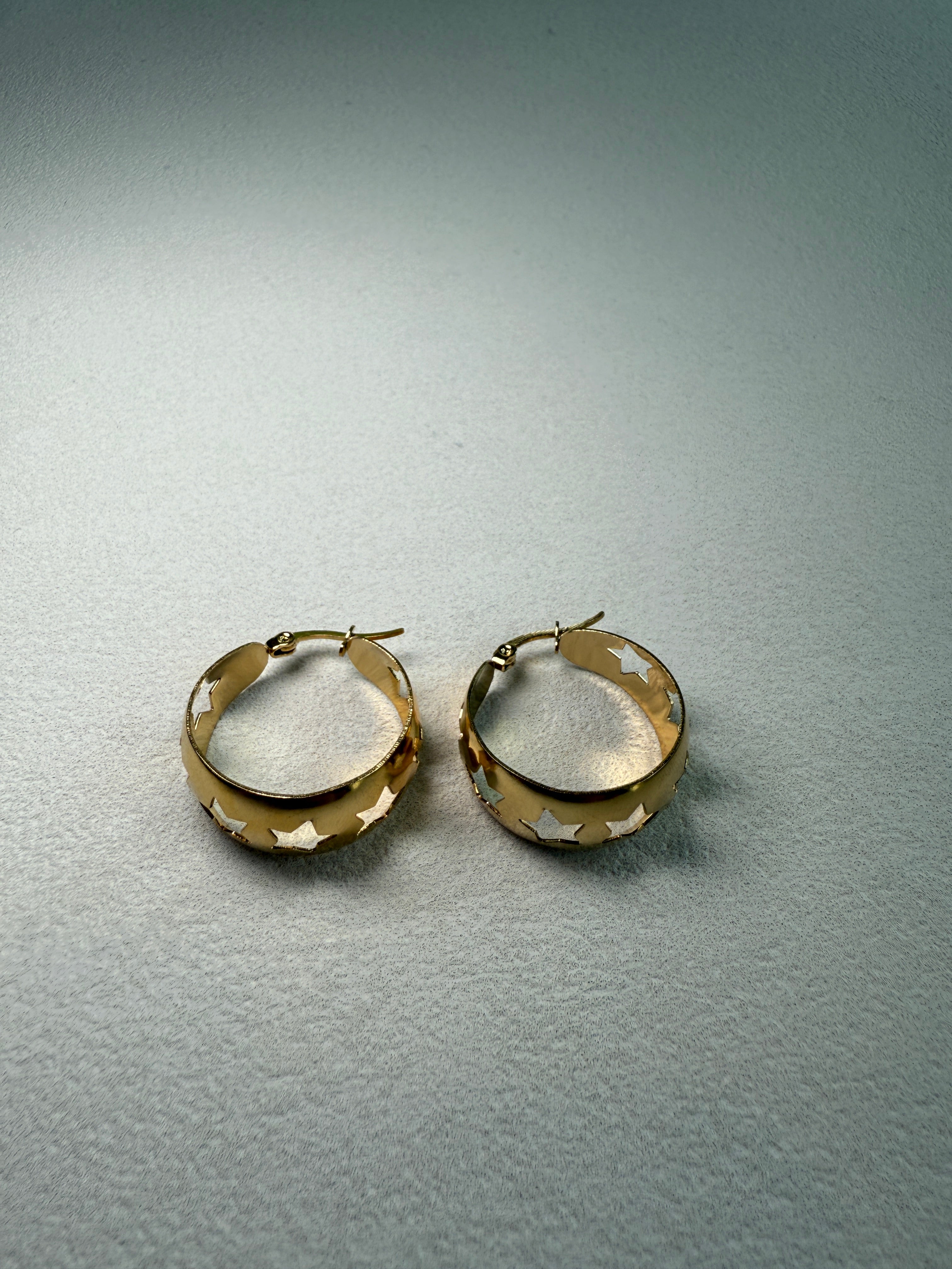Hollow Stars Gold Plated Stainless Steel Hoop Earrings
