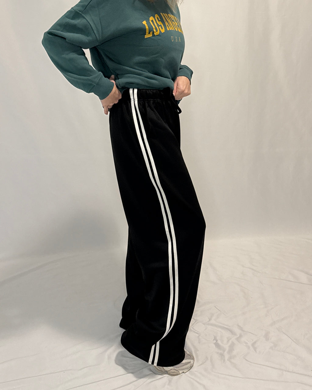 Wide Leg Track Pants with Side Stripes