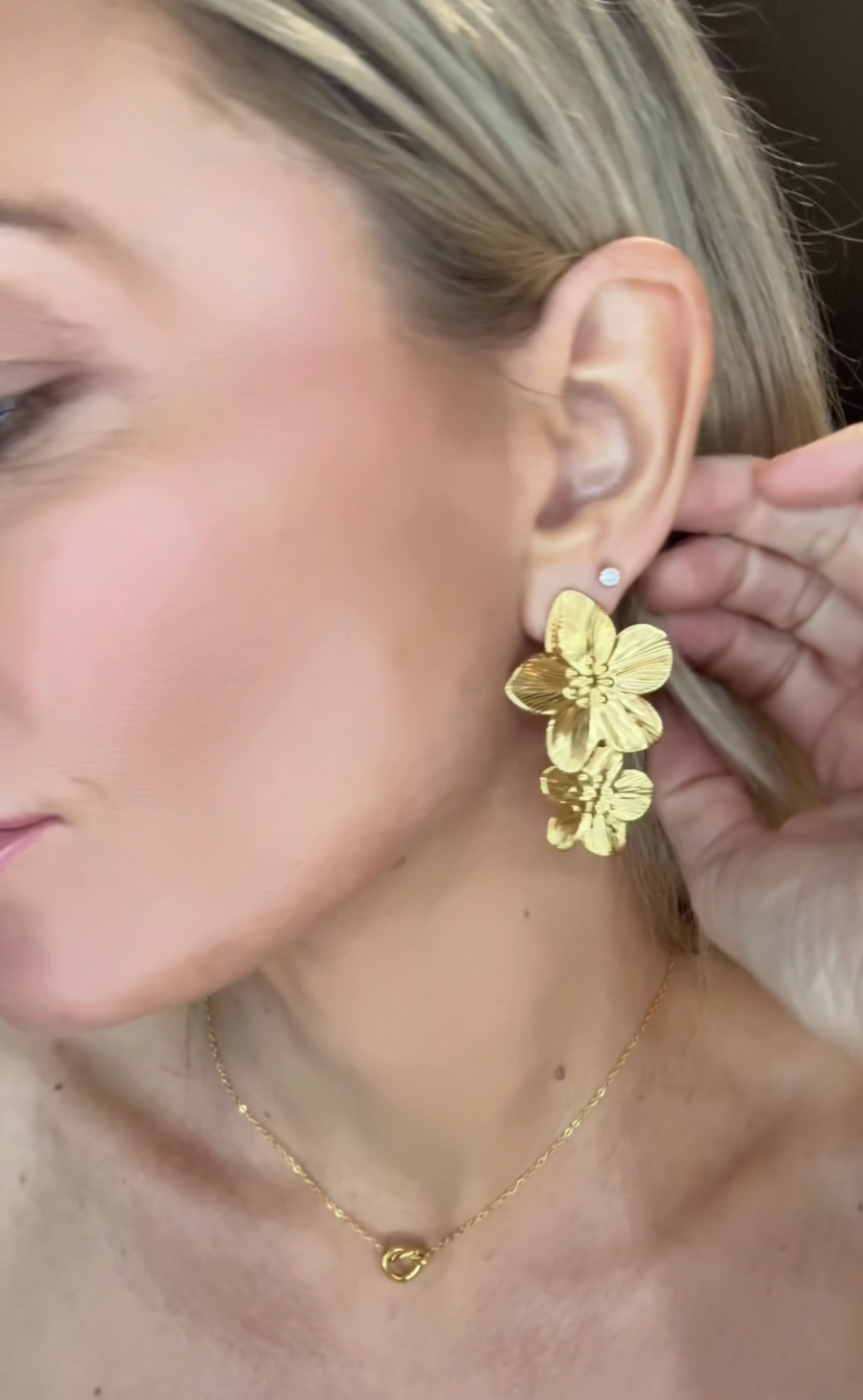 Ivy 18K Gold Statement Stacked Flower Earring