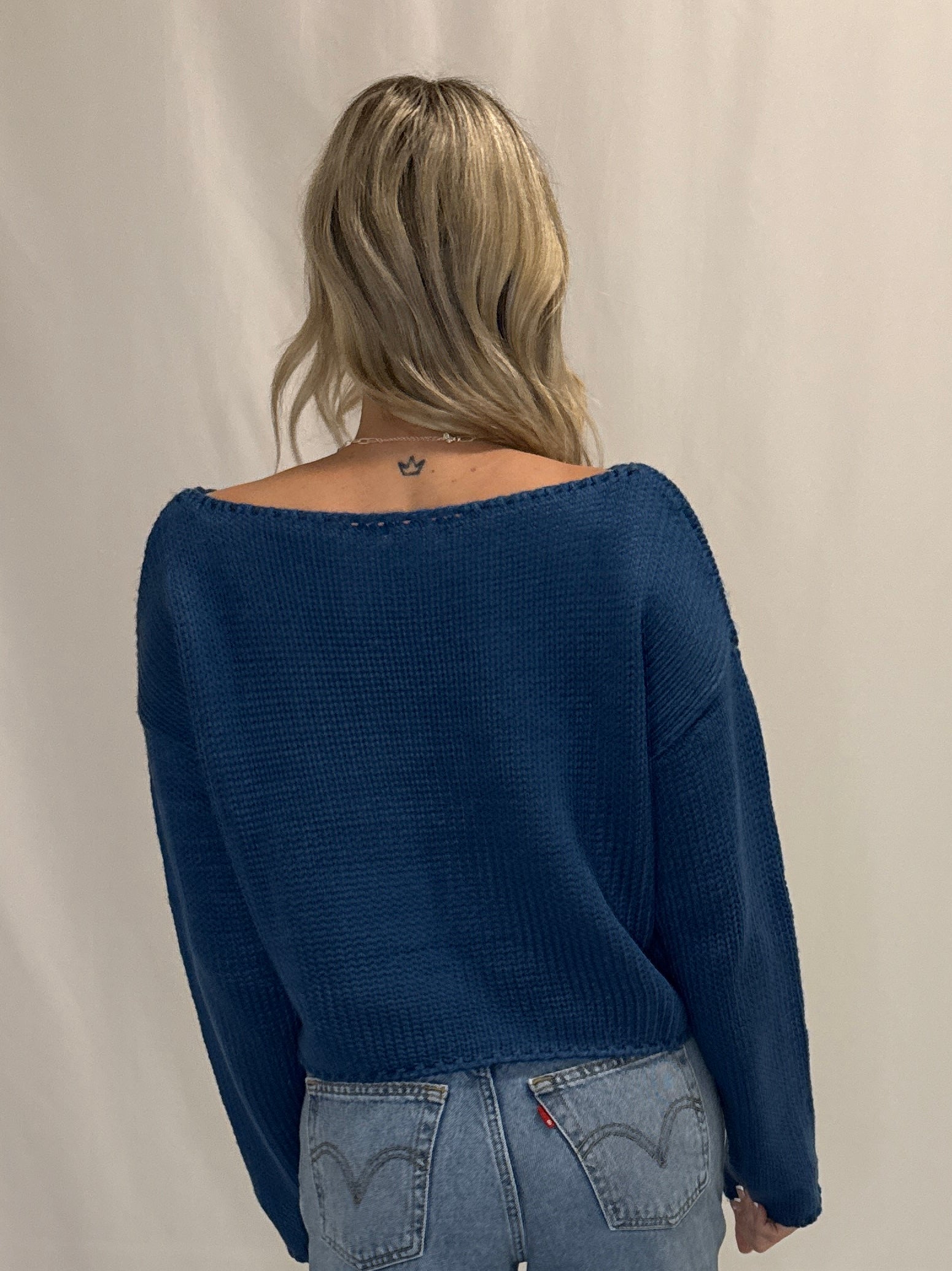 LONG SLEEVE BOAT NECK BOXY SWEATER TOP