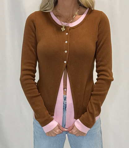 Caramel Rose Contrast Cardigan