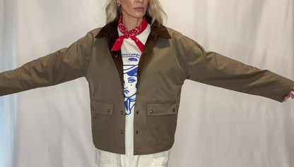 Barn Jacket with Corduroy Collar and Snap Pockets