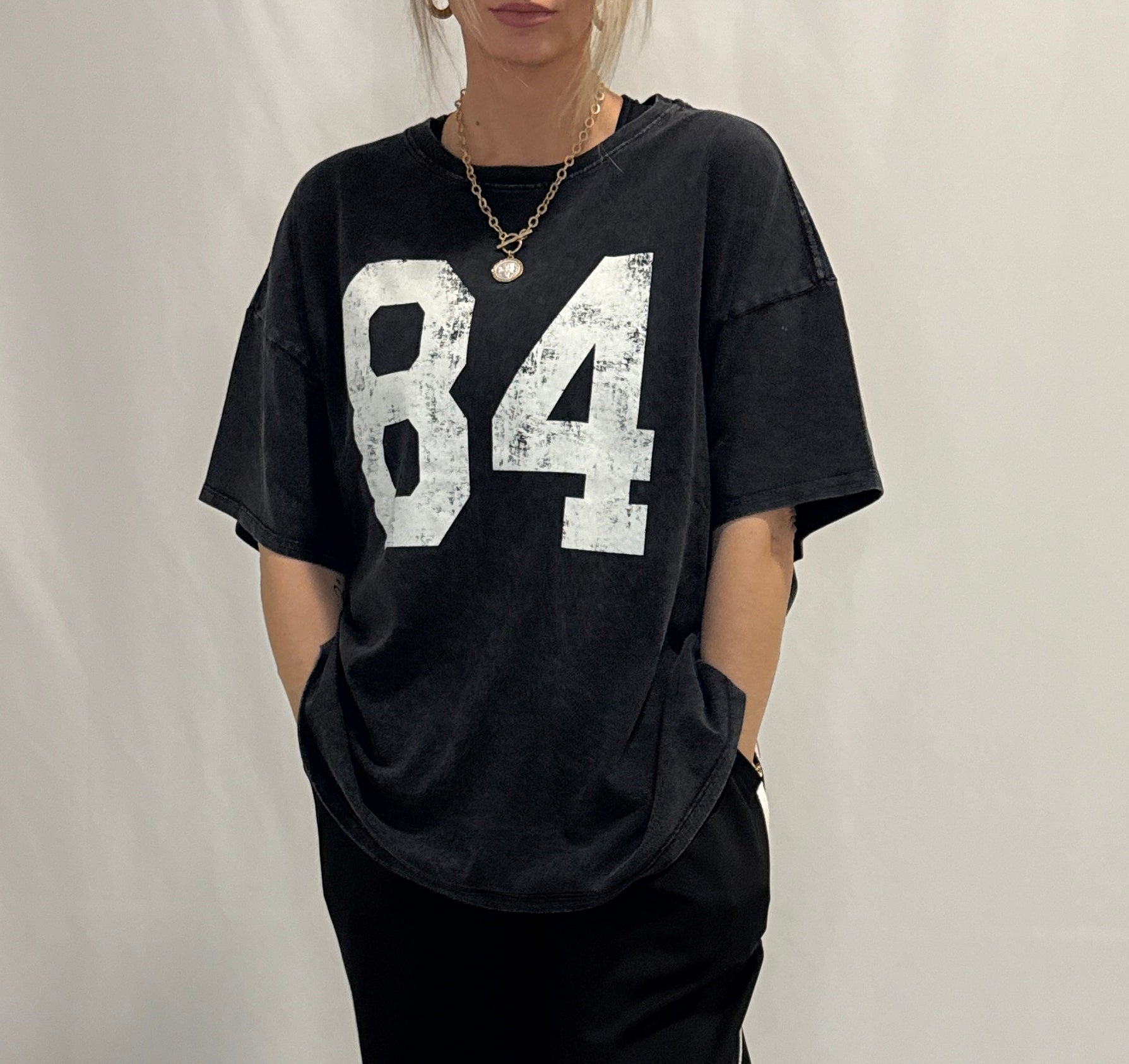 Mineral Washed Oversized Number Graphic T-Shirt