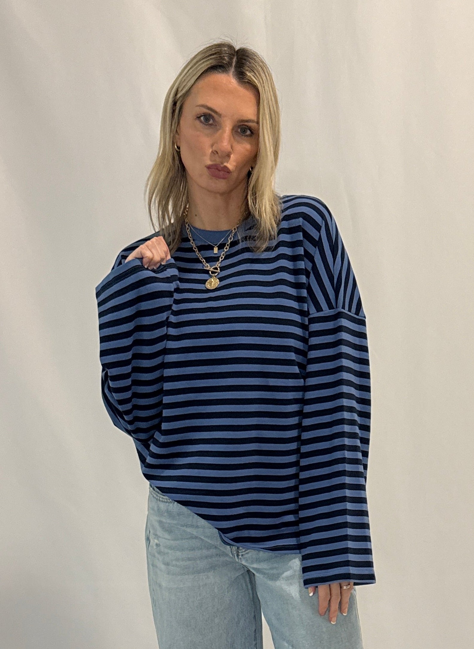 Striped Terry Oversized Long Sleeve Top