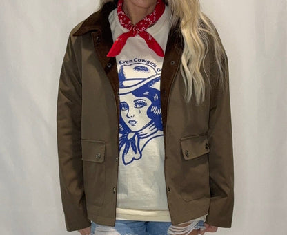 Barn Jacket with Corduroy Collar and Snap Pockets