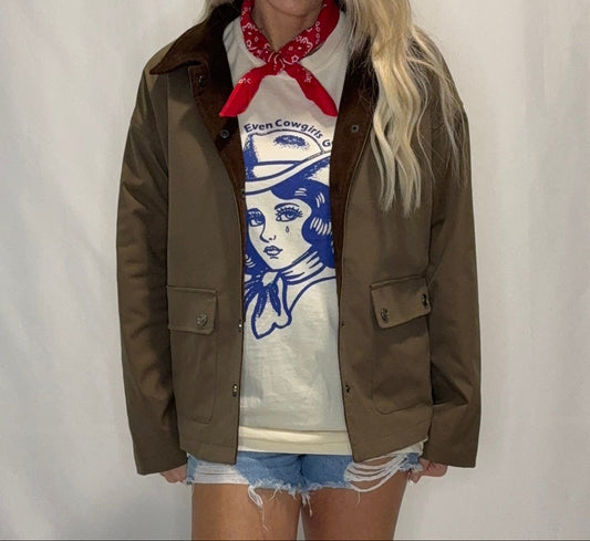 Barn Jacket with Corduroy Collar and Snap Pockets