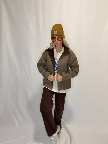 Barn Jacket with Corduroy Collar and Snap Pockets