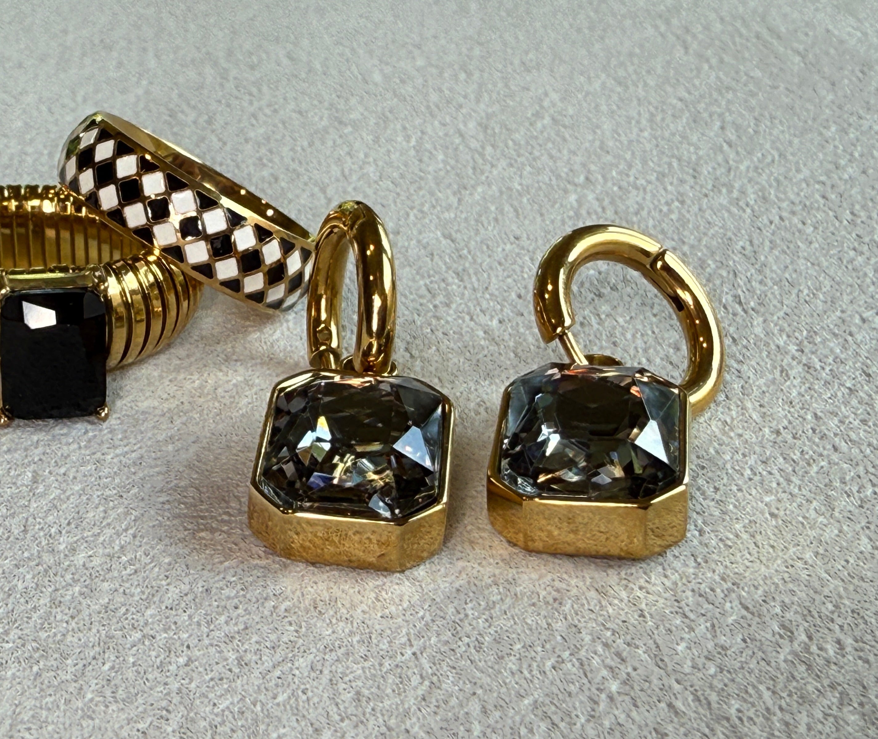 Square Zircon 18K Gold Plated S.Steel Huggie Earrings