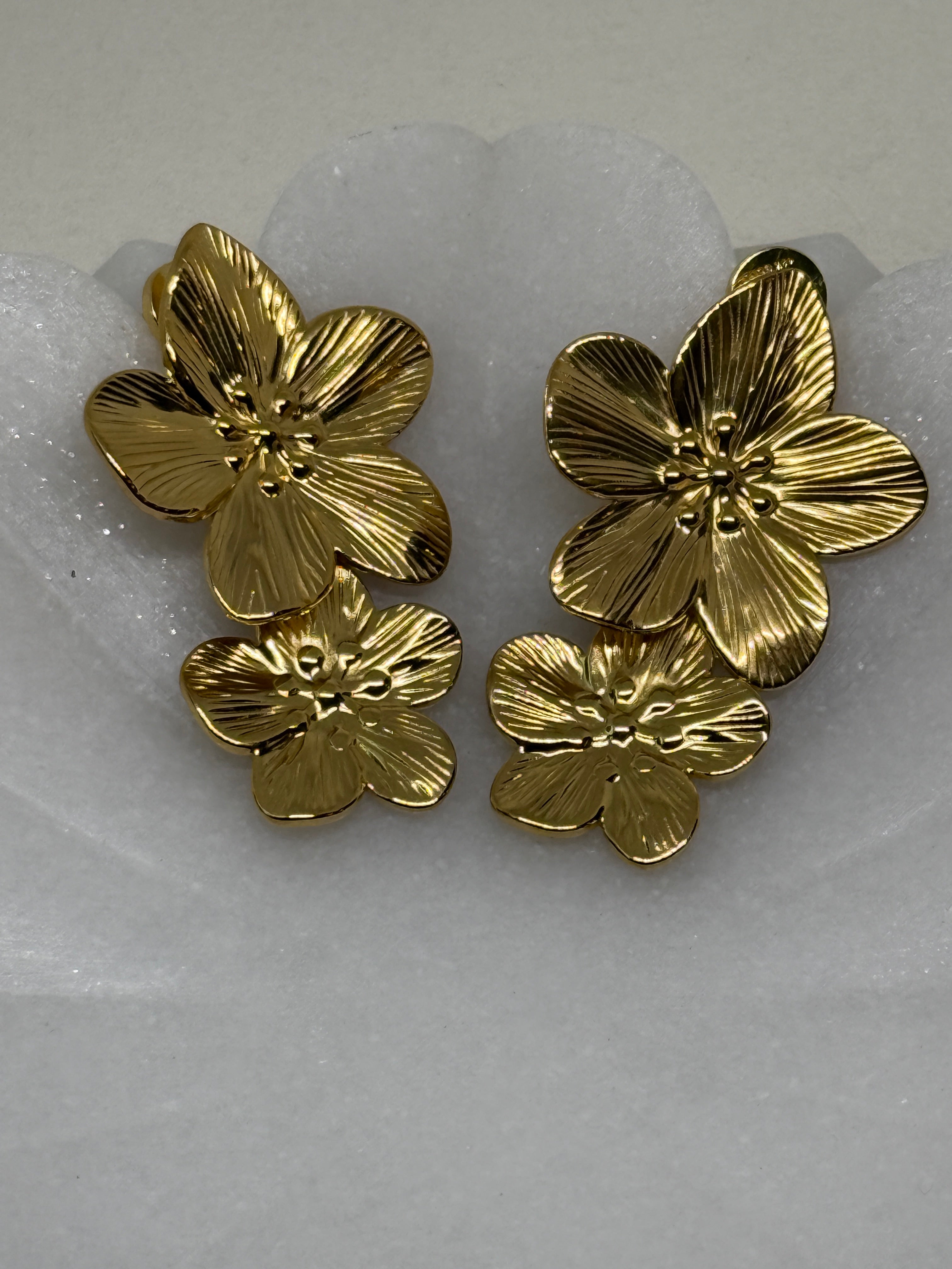 Ivy 18K Gold Statement Stacked Flower Earring