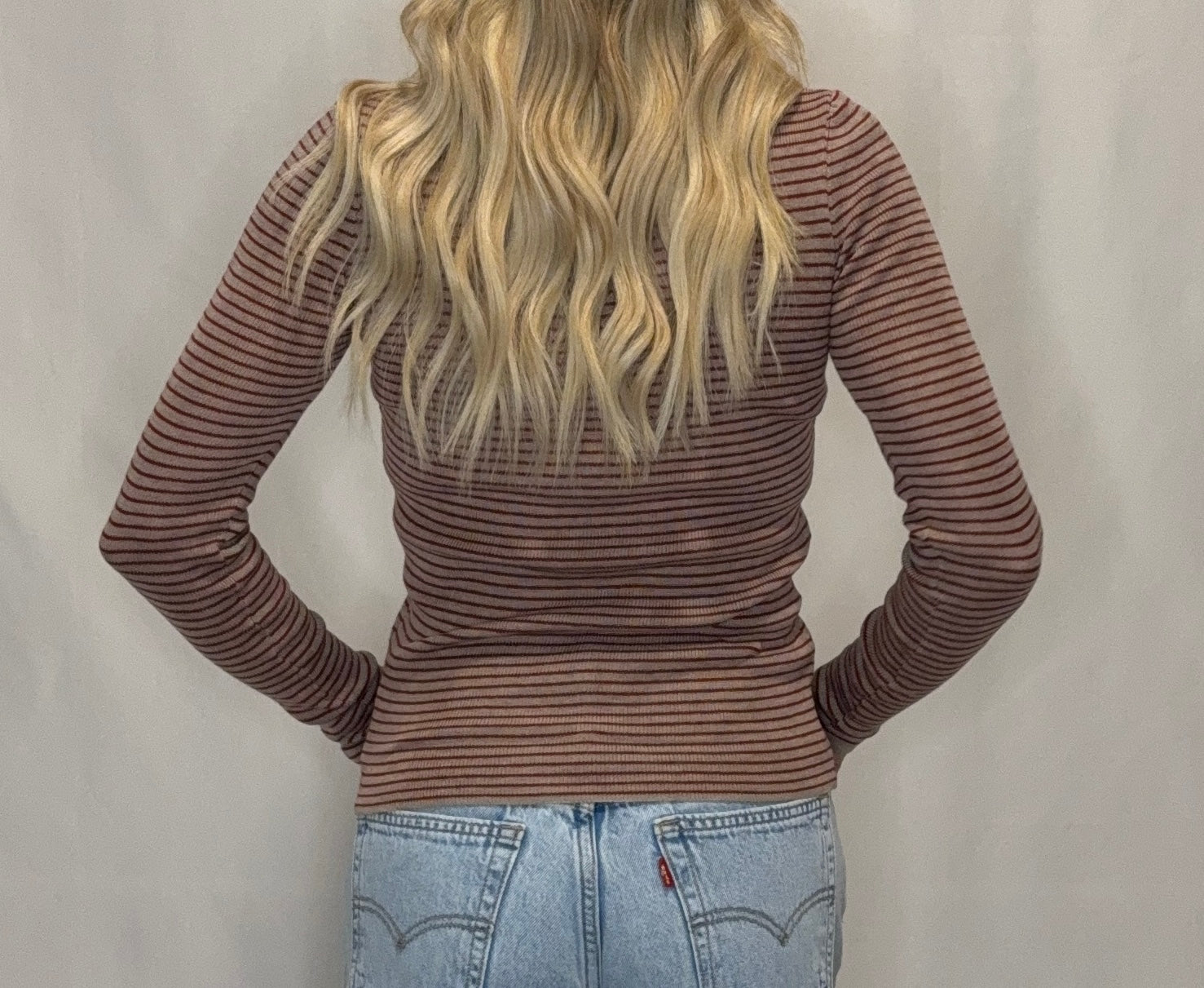Striped Mock Neck Long Sleeve Top