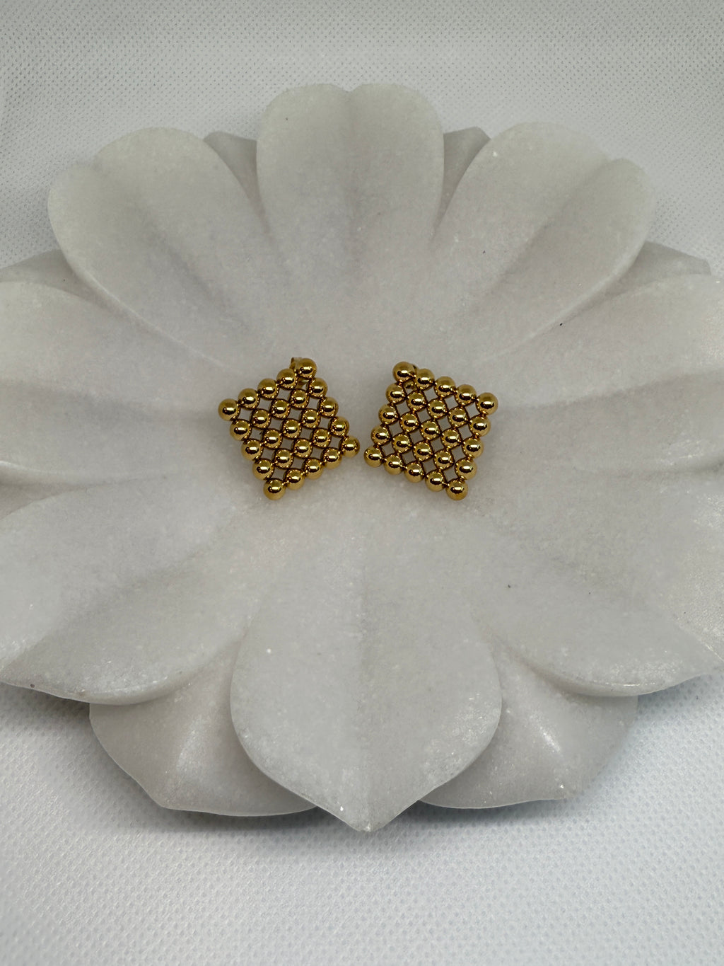 Therese 18K Gold Non-Tarnish Beaded Square Earrings