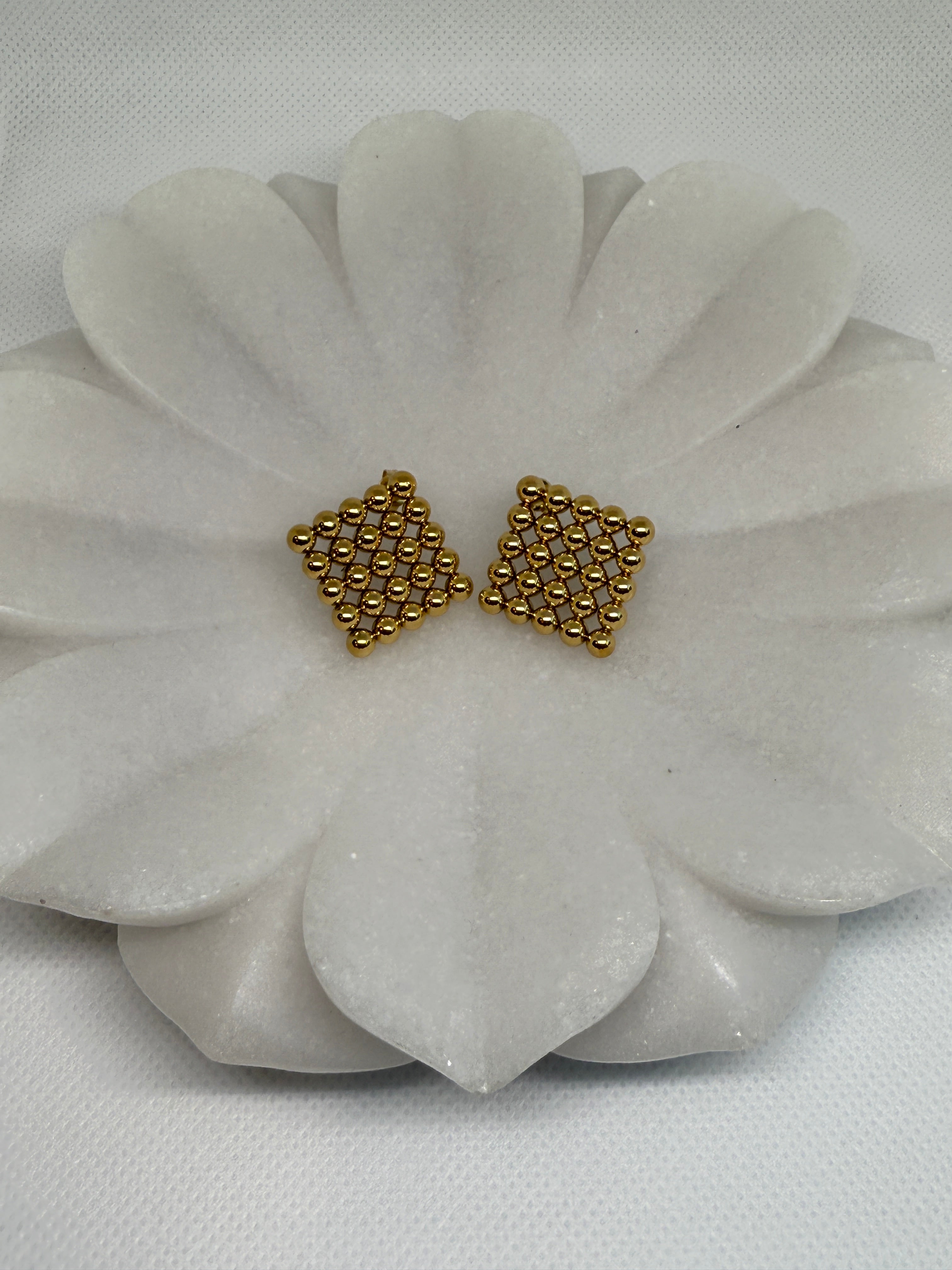 Therese 18K Gold Non-Tarnish Beaded Square Earrings