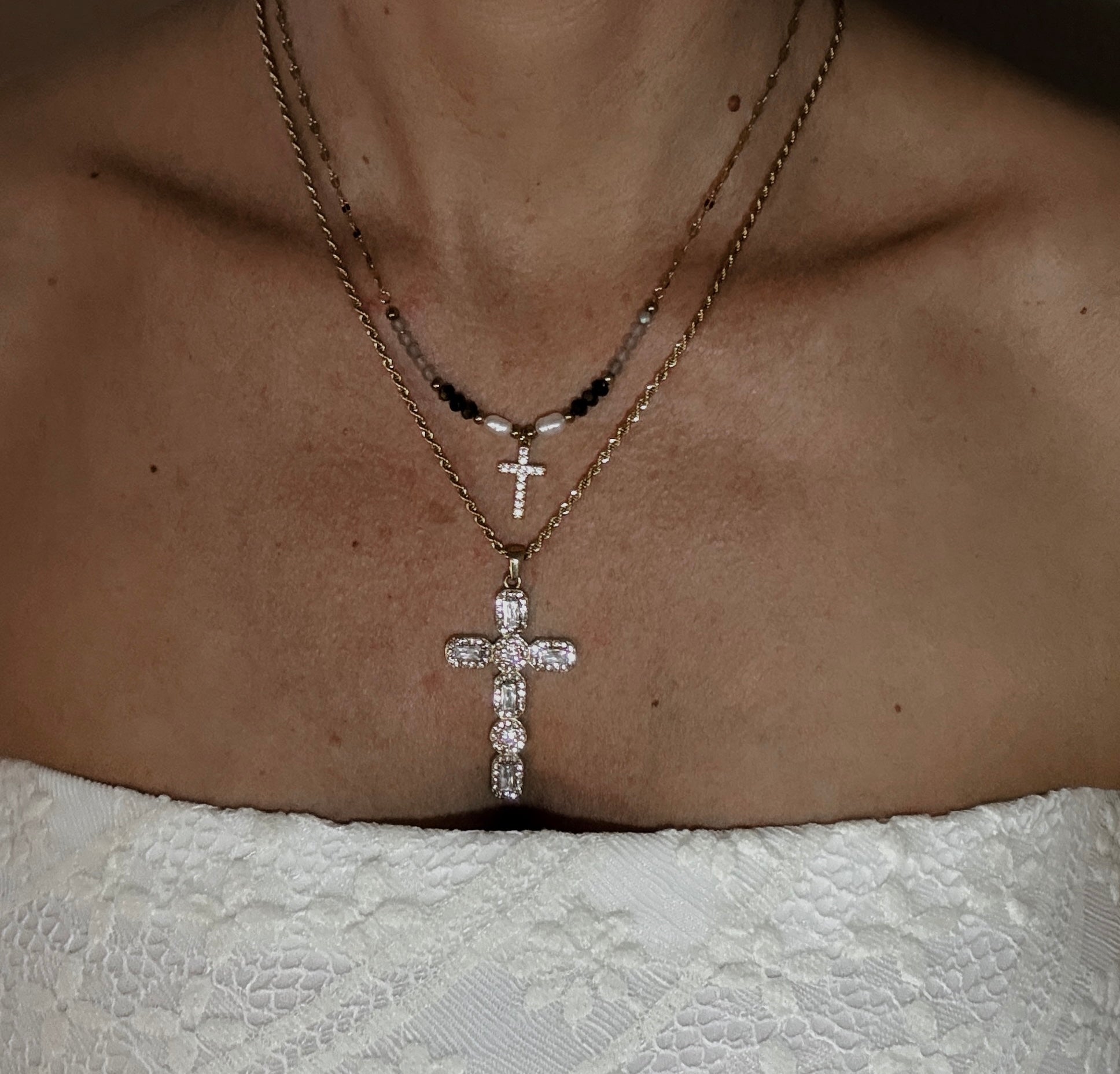 Belrose 18K Gold Non-Tarnish CZ Cross Necklace