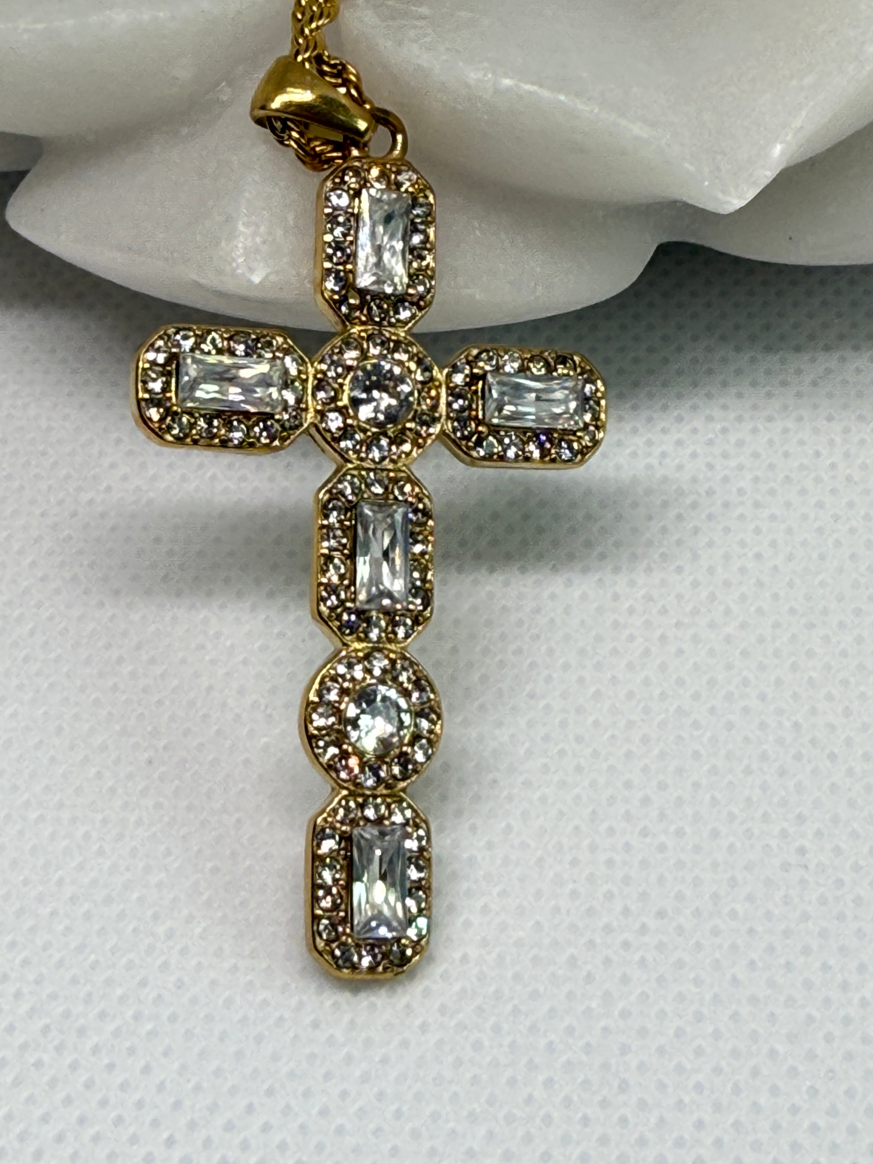 Belrose 18K Gold Non-Tarnish CZ Cross Necklace