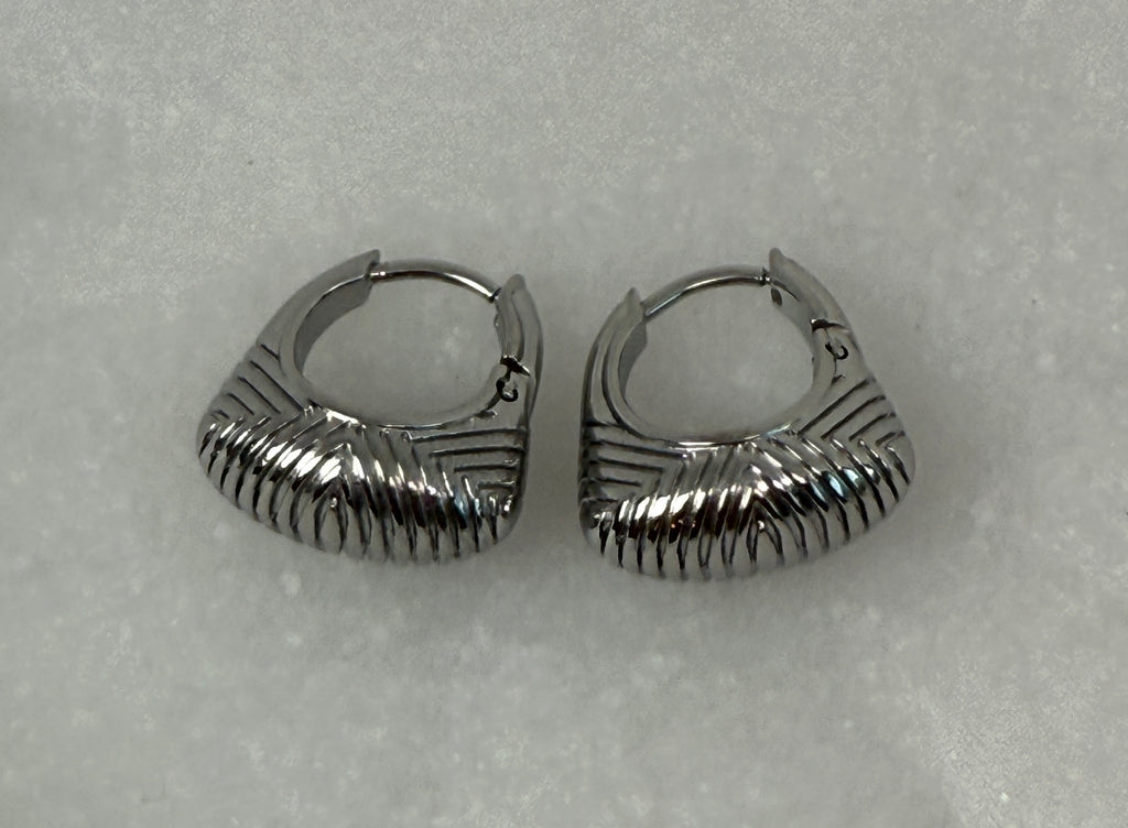 Prisme Non-Tarnish Stainless Steel Textured Hoop Earrings