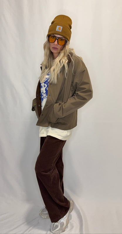 Barn Jacket with Corduroy Collar and Snap Pockets