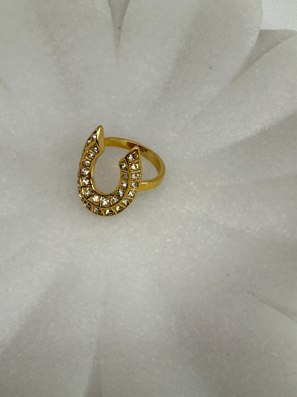 Maevric 18K Gold Non-Tarnish CZ Horseshoe Ring