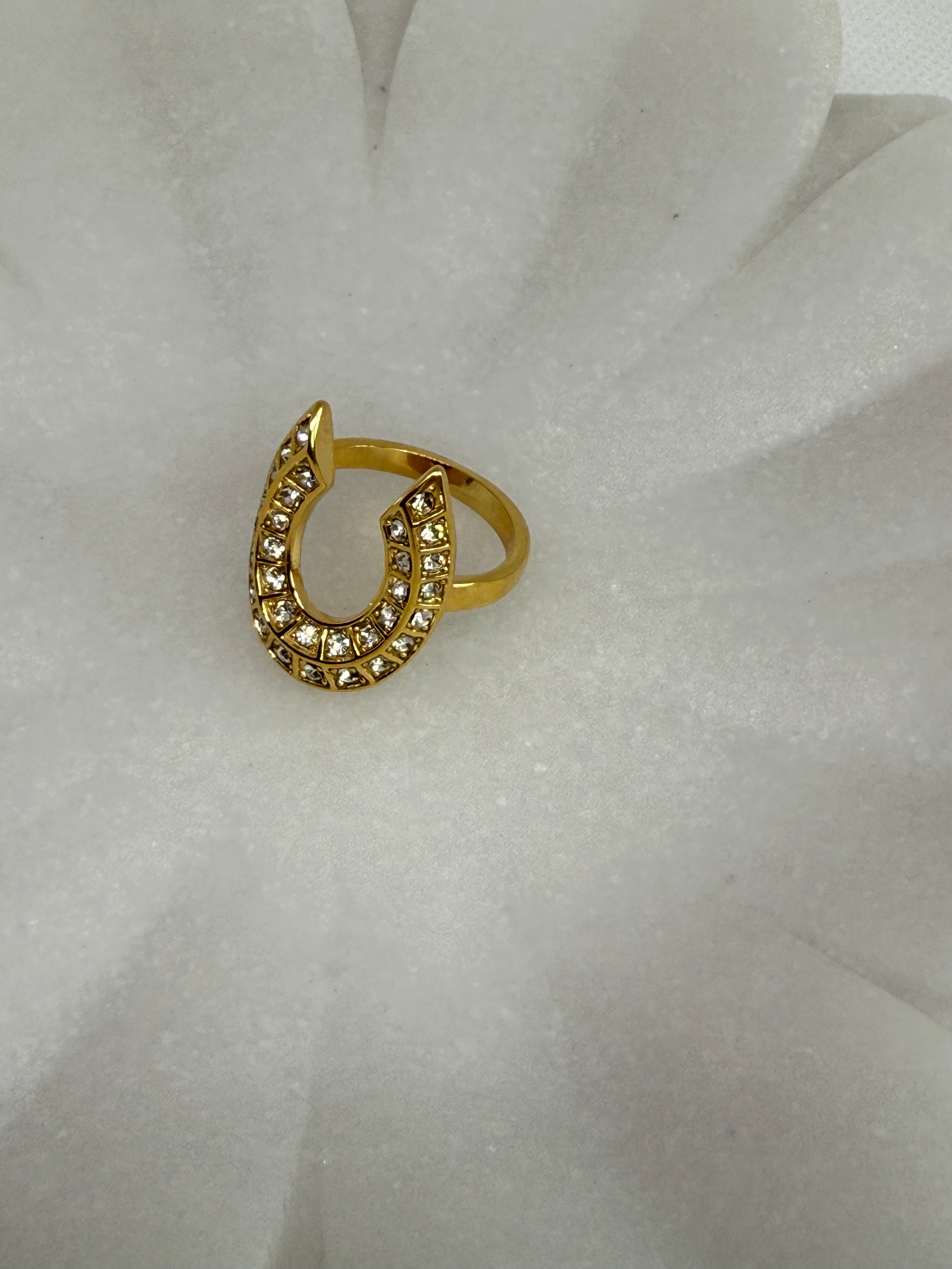 Maevric 18K Gold Non-Tarnish CZ Horseshoe Ring