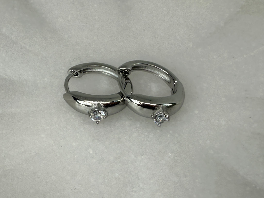 Dazzleon Silver CZ Solitaire  Hoop Earrings