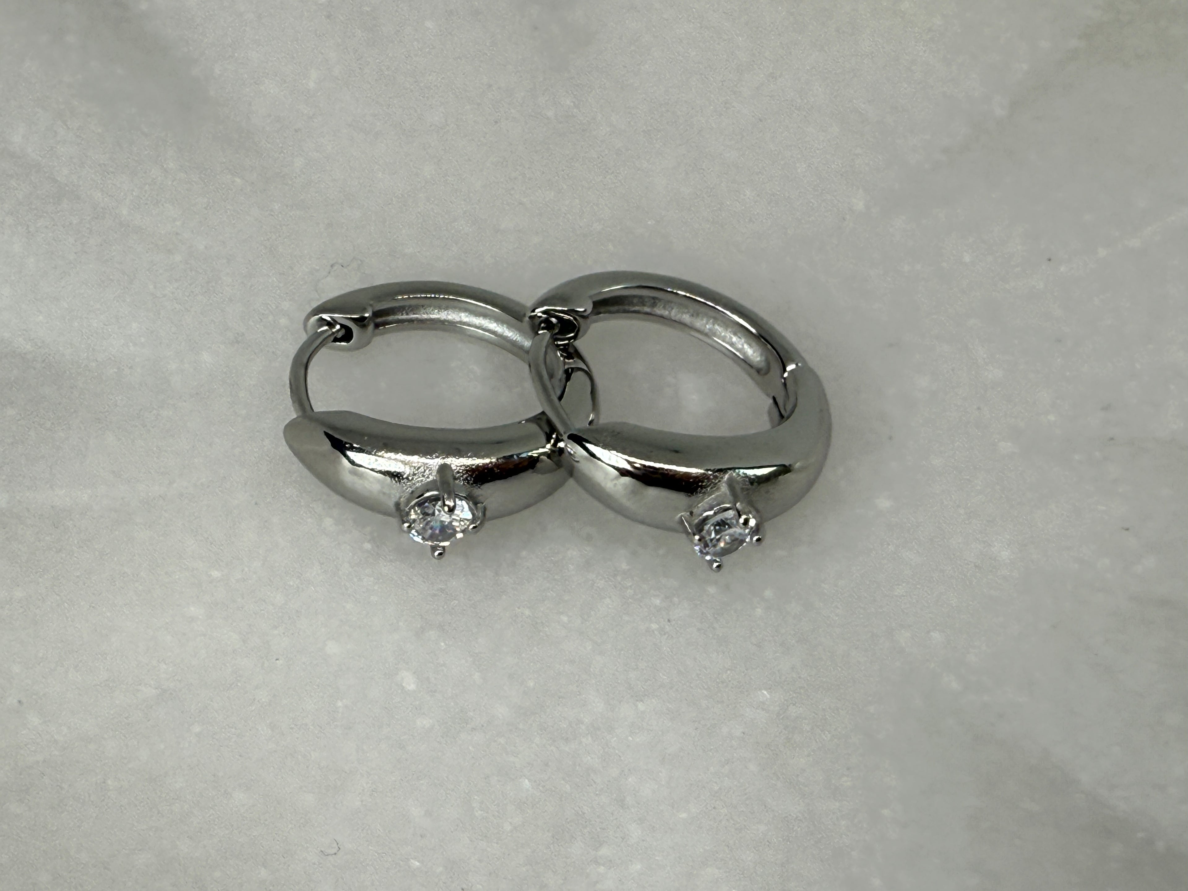 Dazzleon Silver CZ Solitaire  Hoop Earrings