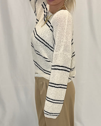 Knit Polyester Double Striped Long Sleeve Top