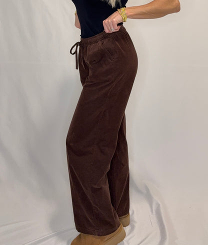 Elastic Waist Corduroy Long Pants