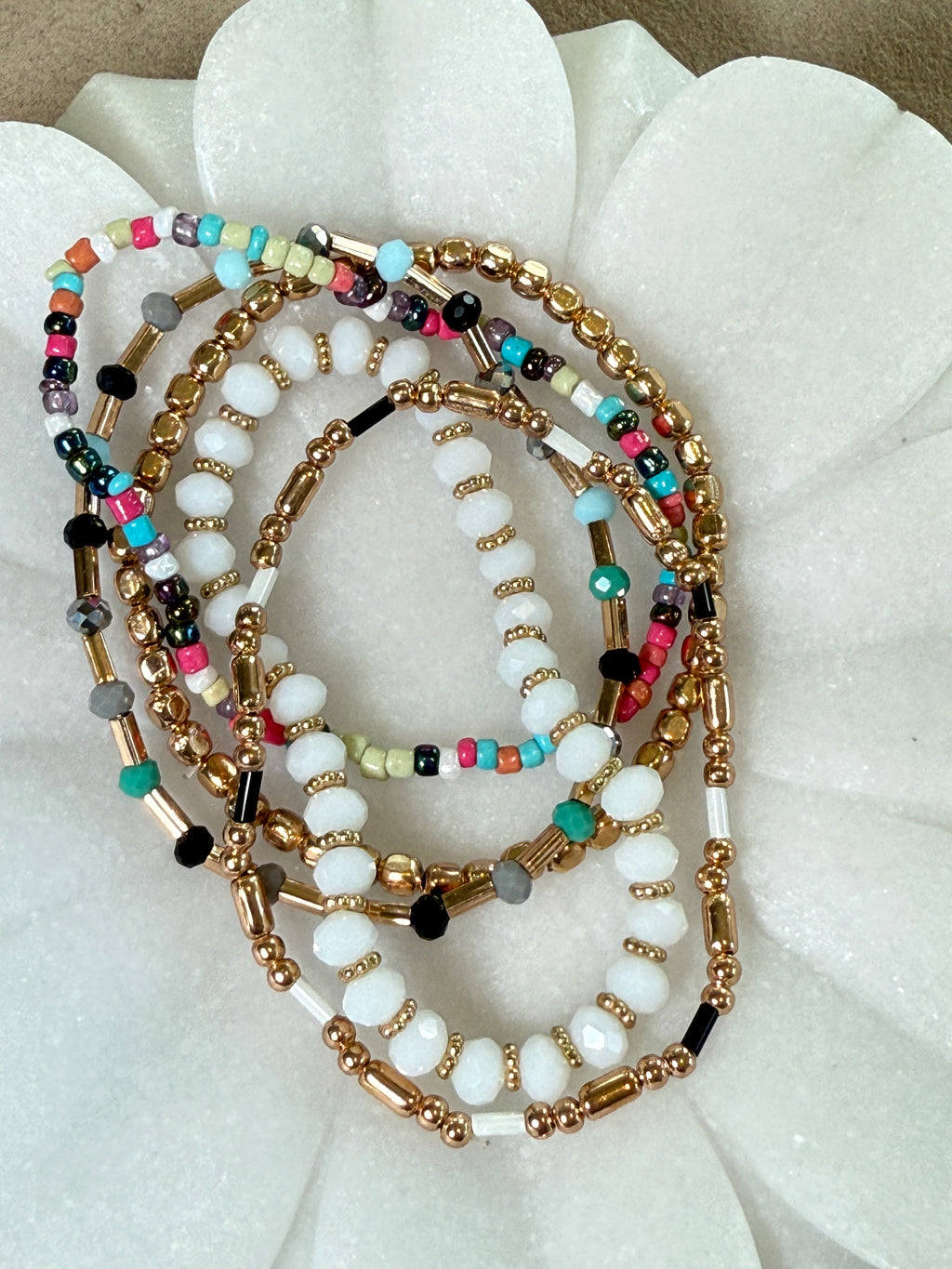 Pastel Pop Gold Multicolor Bead Bracelet Set