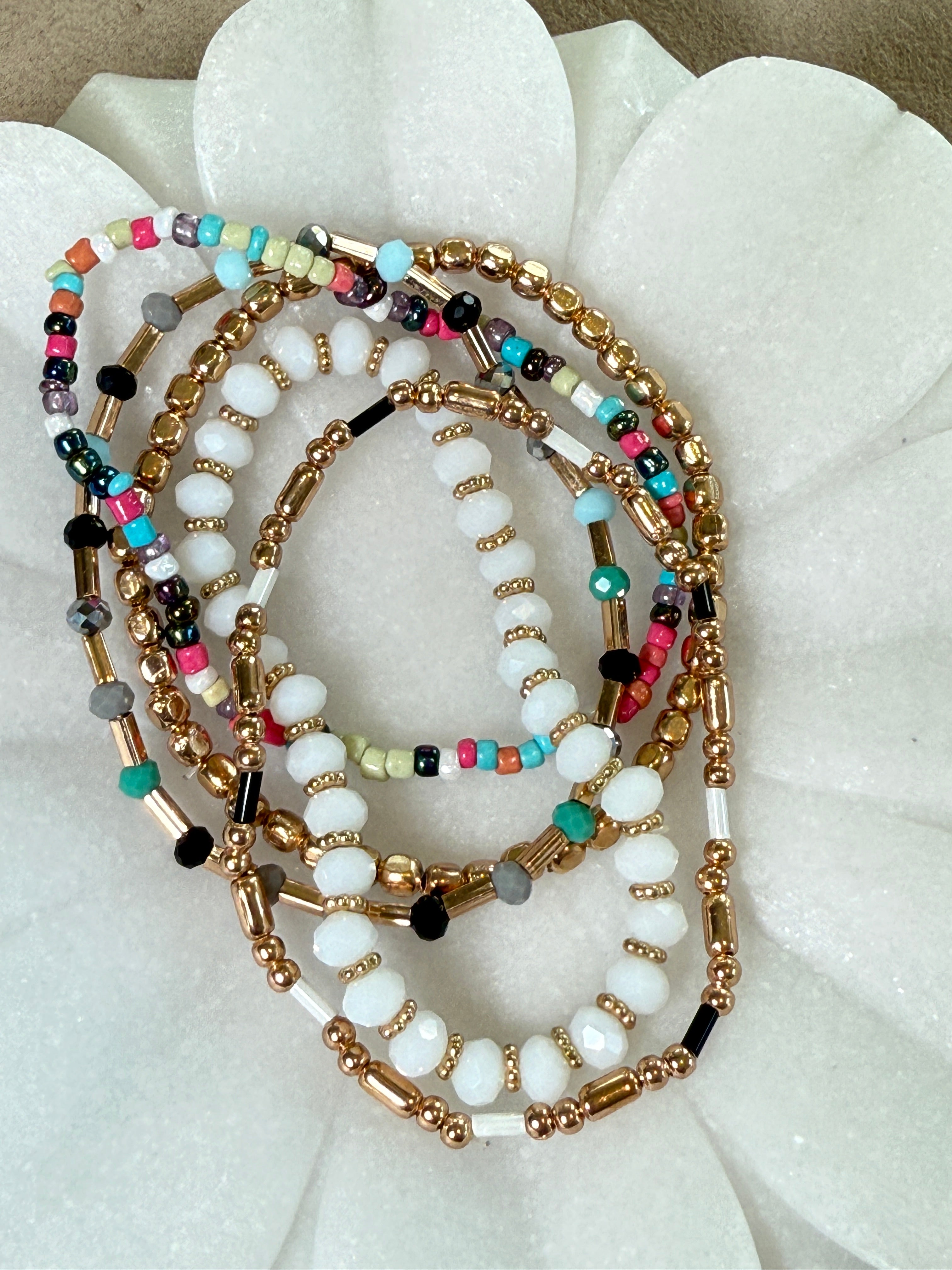 Pastel Pop Gold Multicolor Bead Bracelet Set