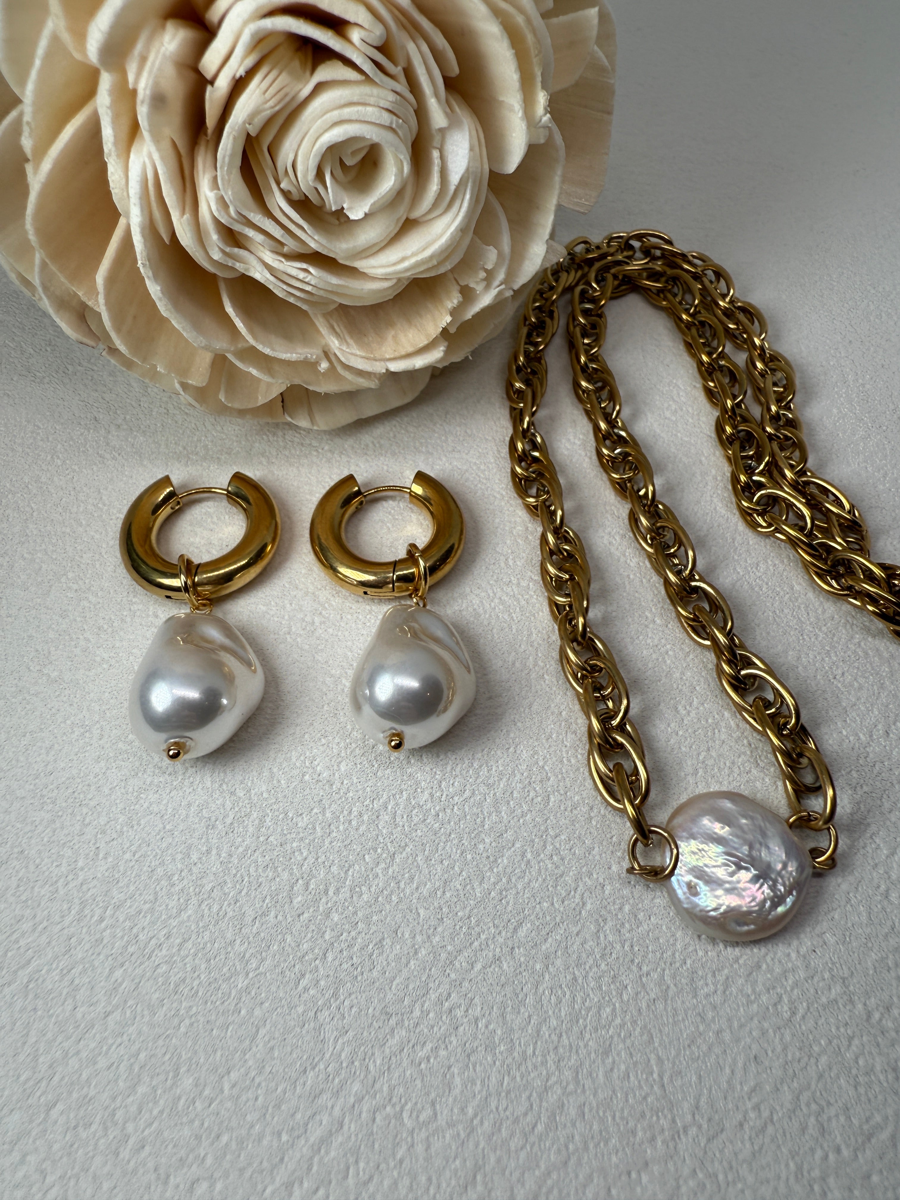 18K Gold Oceana Gold Statement Large Pearl Earring