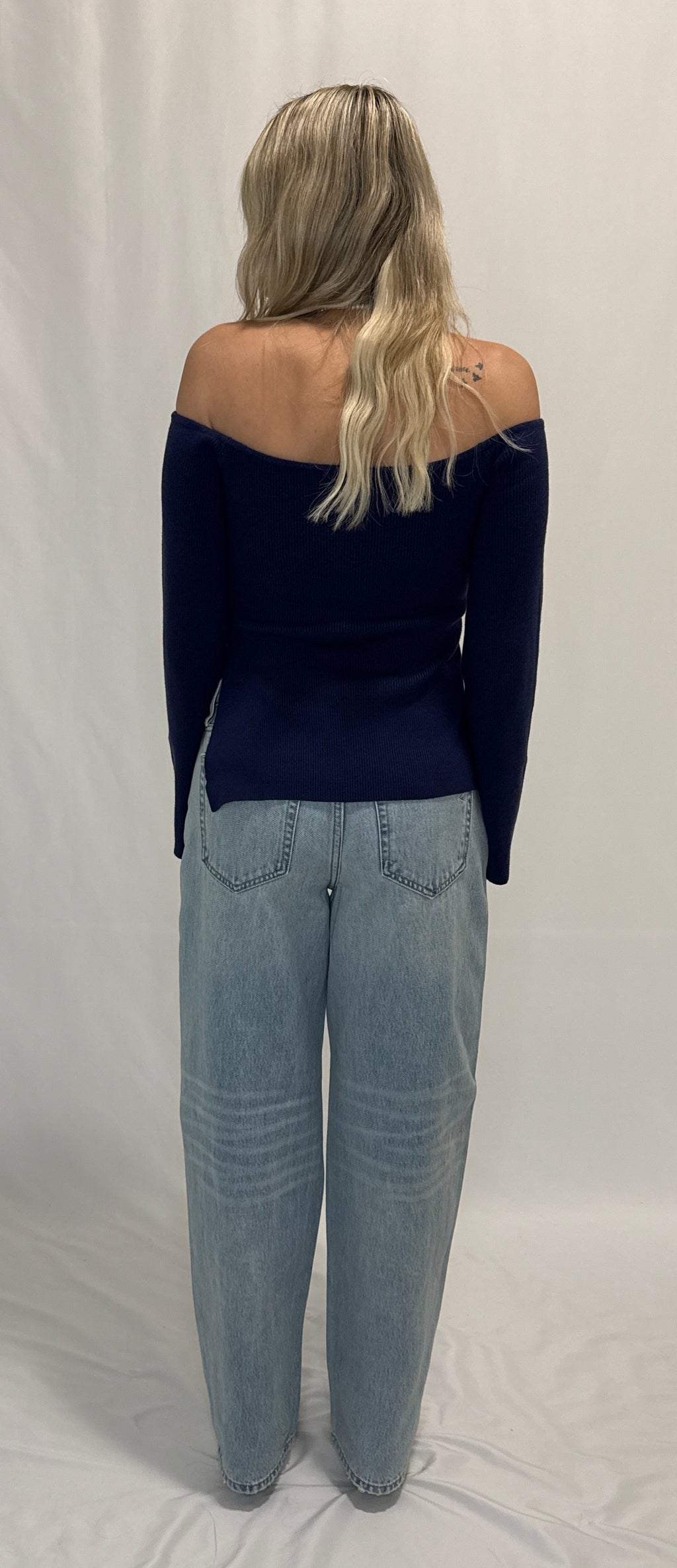 SIDE SLIT OFF SHOULDER SWEATER TOP