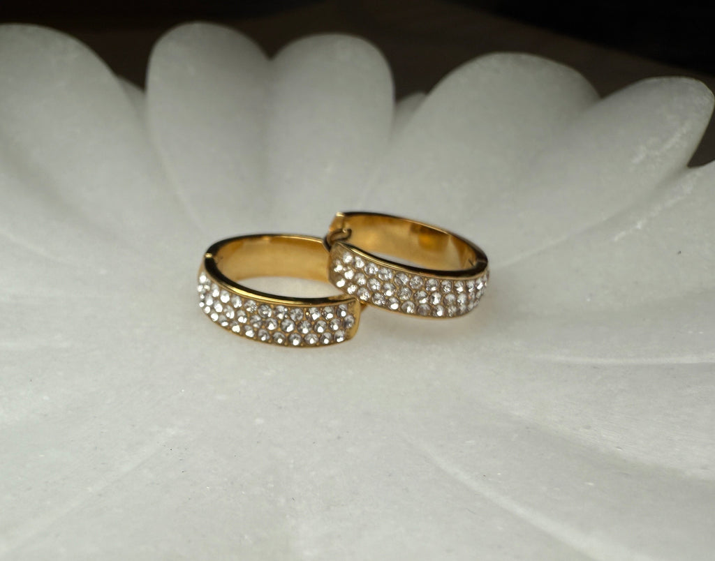 Zephira 18K Gold Non-Tarnish CZ Pave Hoop Earrings