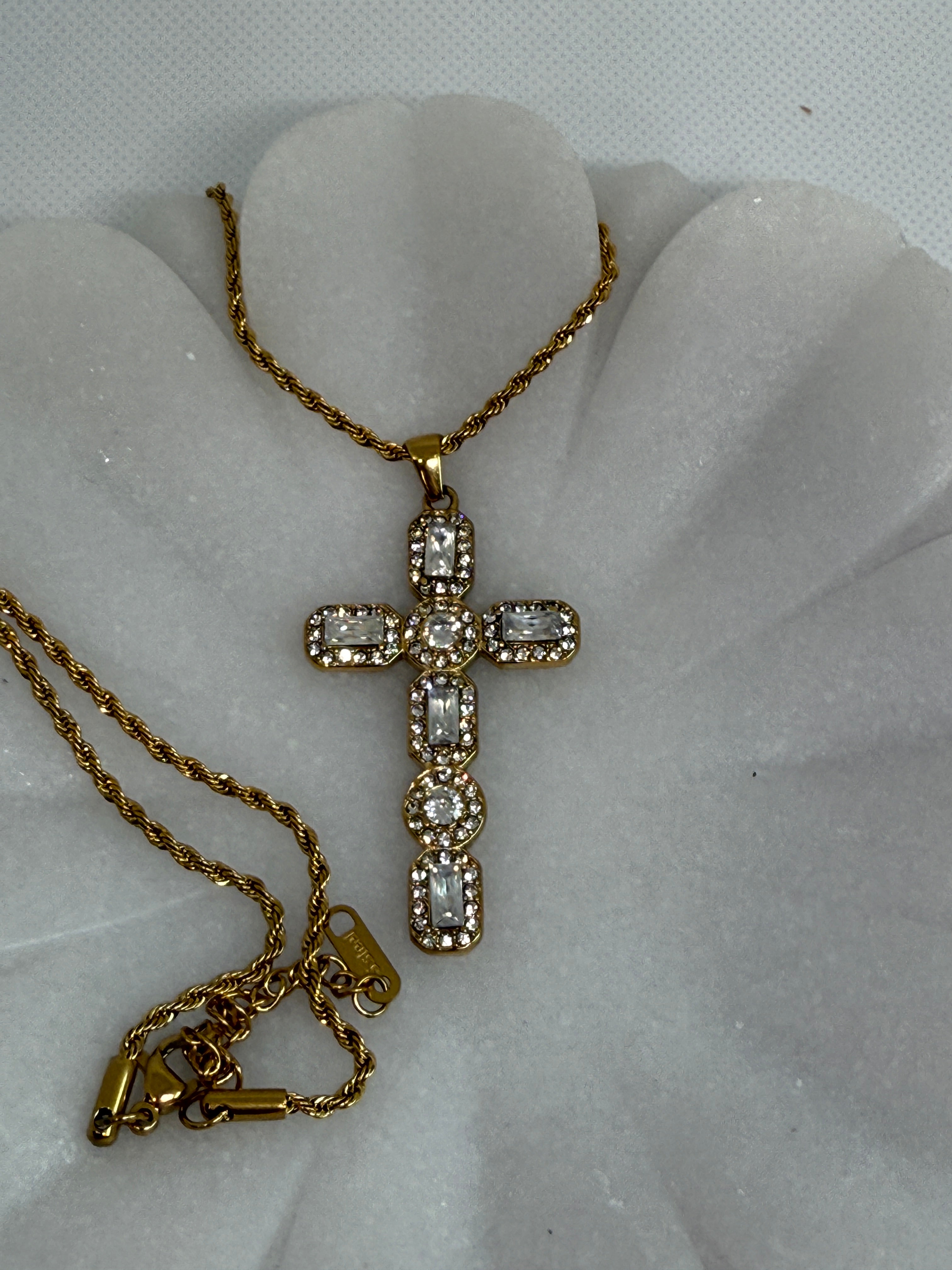 Belrose 18K Gold Non-Tarnish CZ Cross Necklace