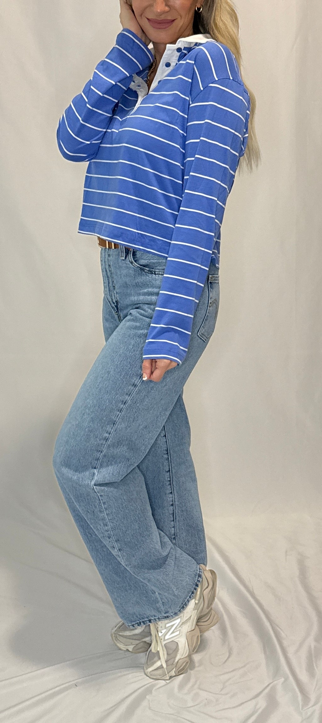 Long Sleeve Stripe Cotton Polo Shirt