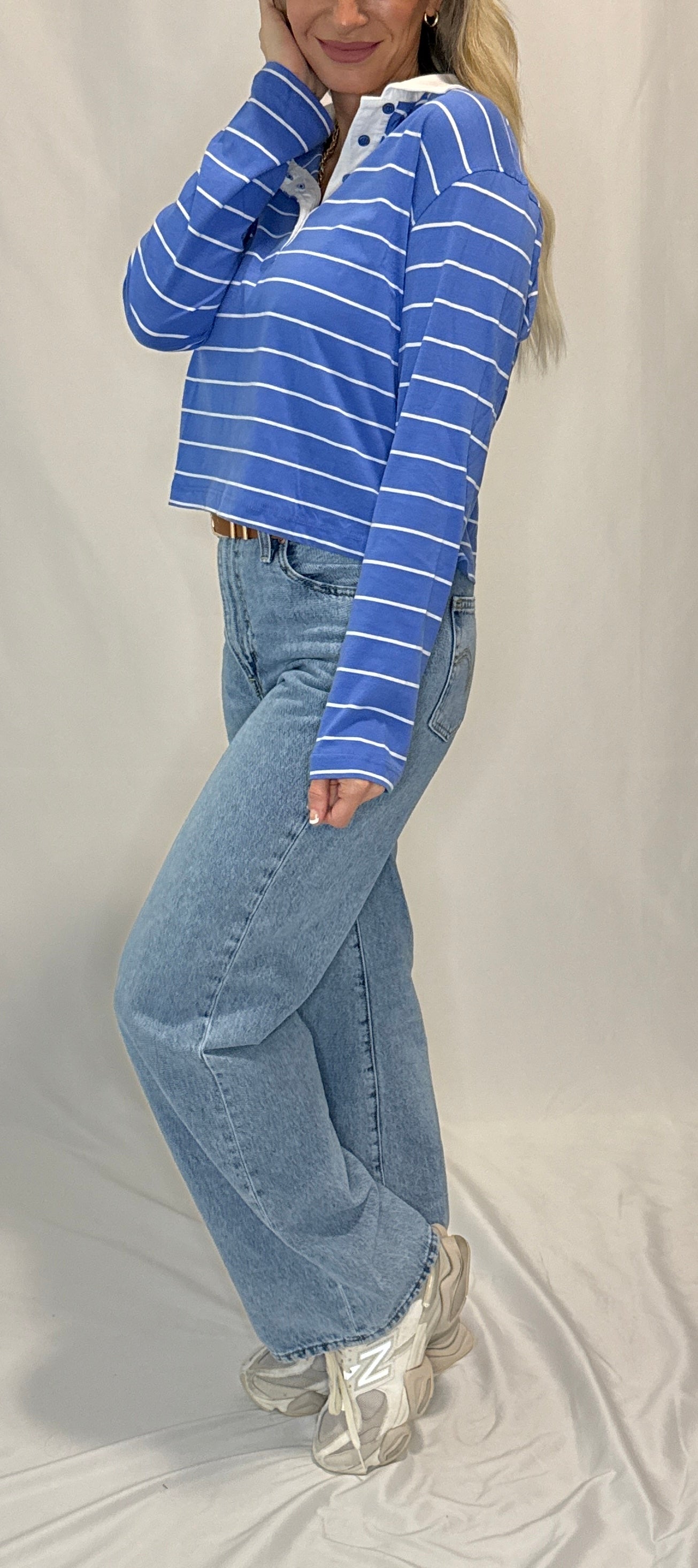 Long Sleeve Stripe Cotton Polo Shirt