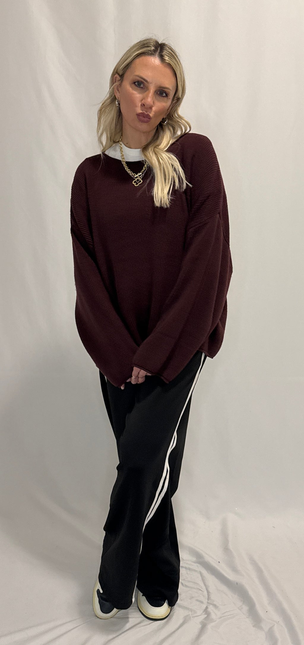 Solid Rib-Knit Oversized Boatneck Sweater