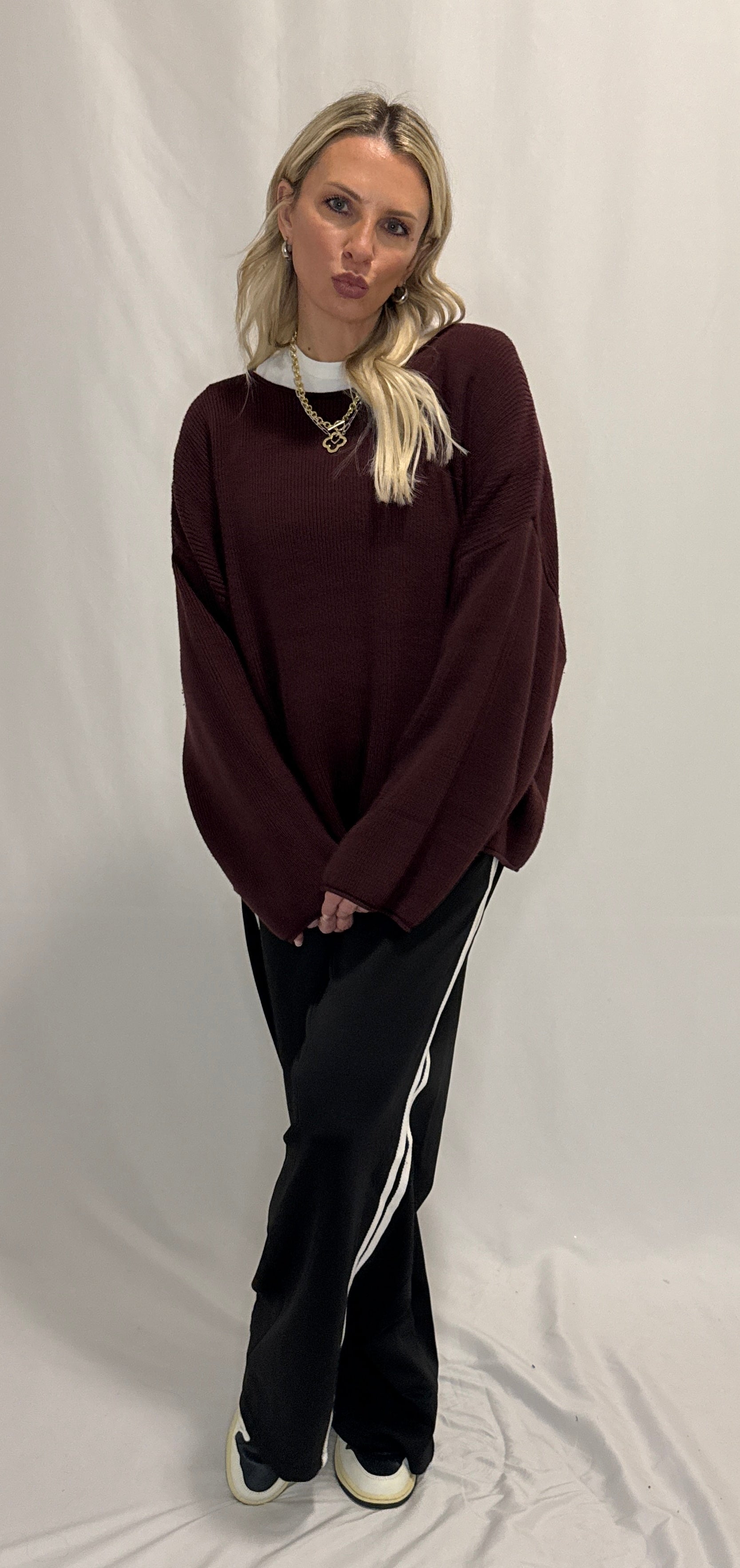 Solid Rib-Knit Oversized Boatneck Sweater