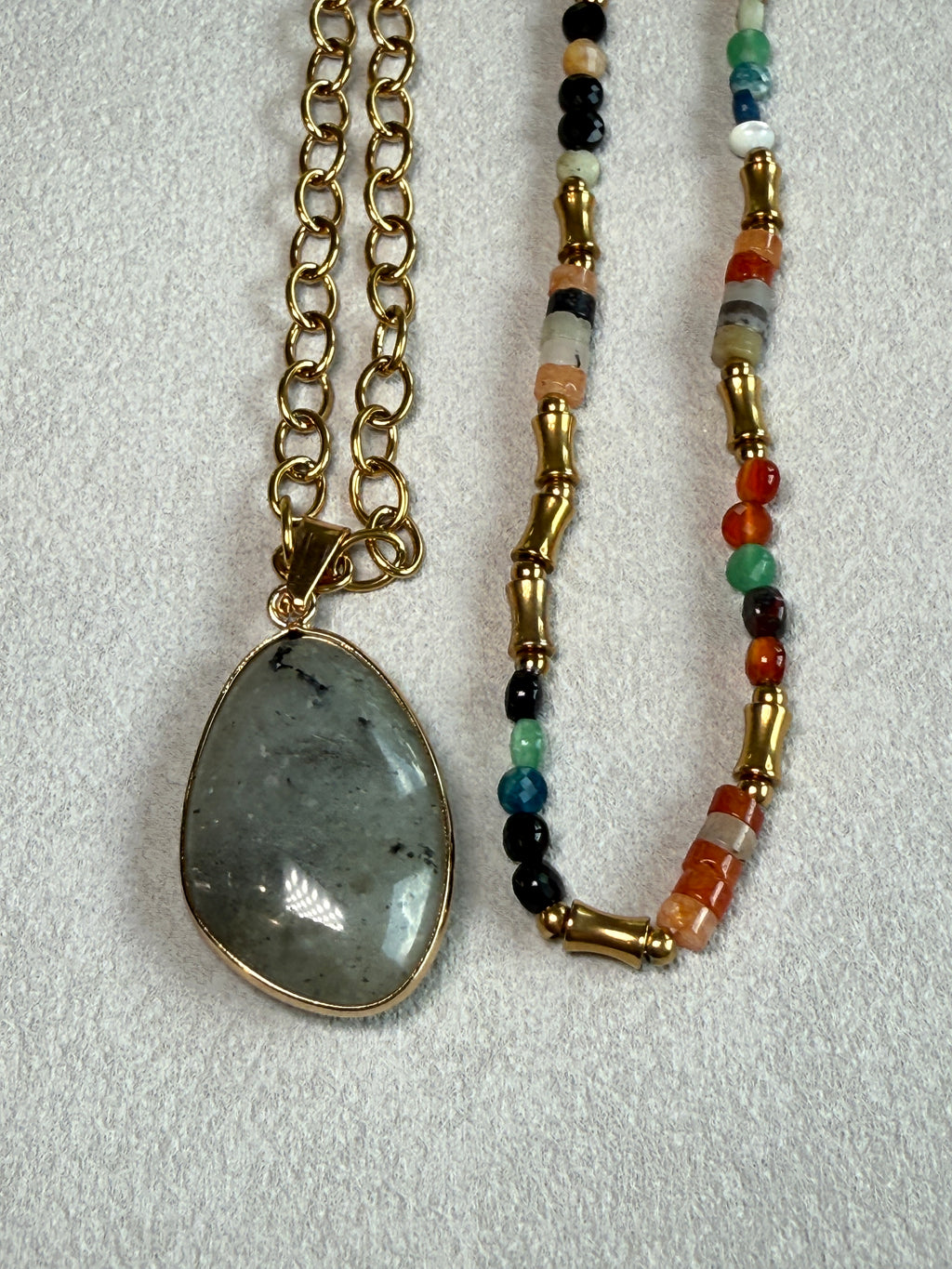 Crystal & Stone & 18K Gold Plated SS Beaded Necklace