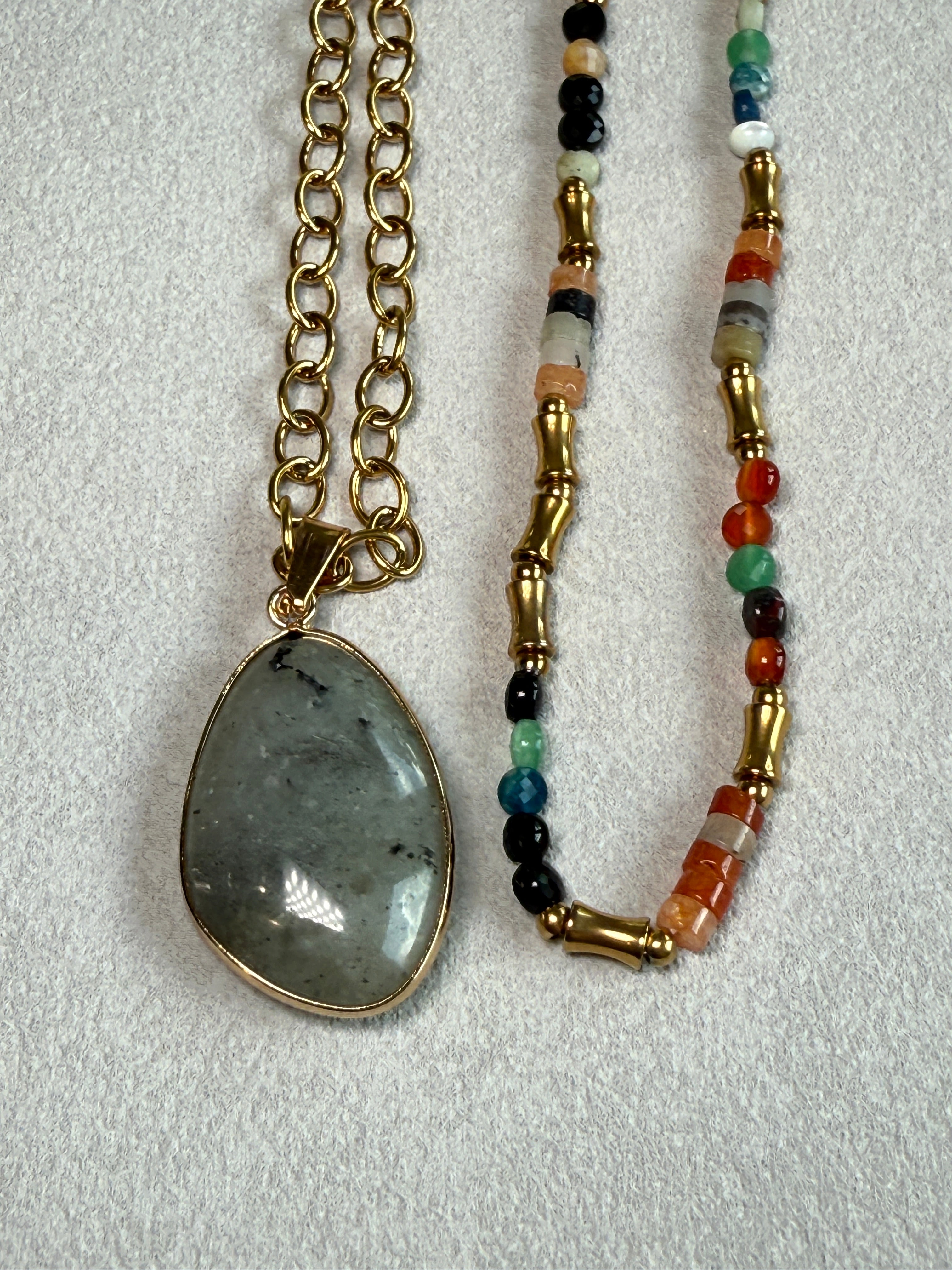 Crystal & Stone & 18K Gold Plated SS Beaded Necklace