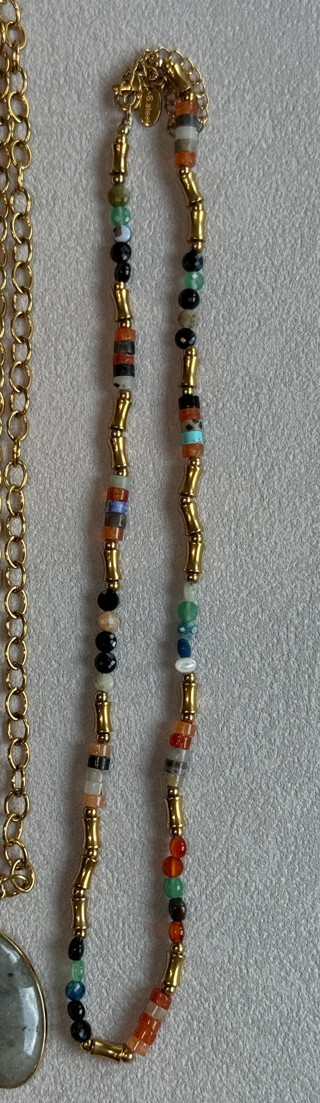 Crystal & Stone & 18K Gold Plated SS Beaded Necklace