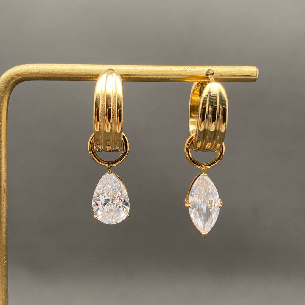 Asymmetric Zircon 18K Gold Plated SS Huggie Earrings - FGS
