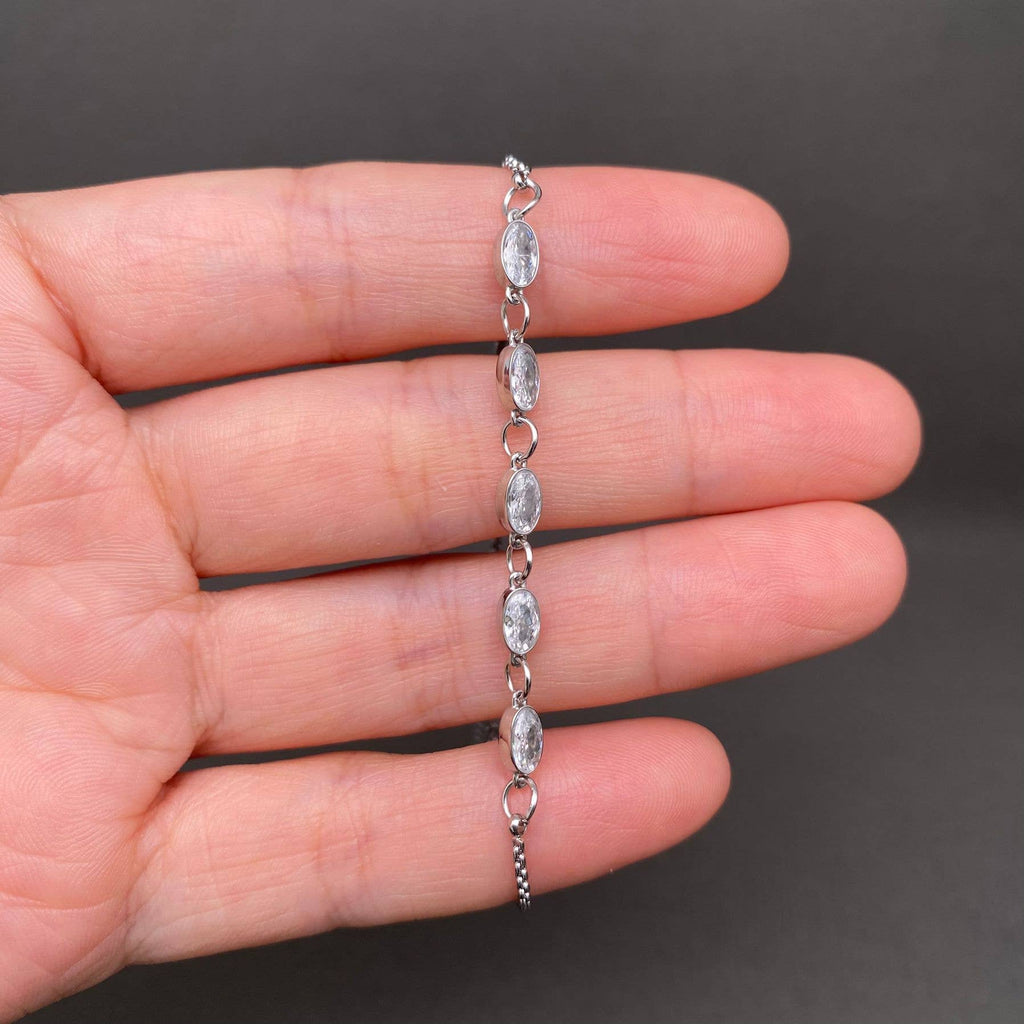 Oval Zircon Inlaid S.Steel Bracelet