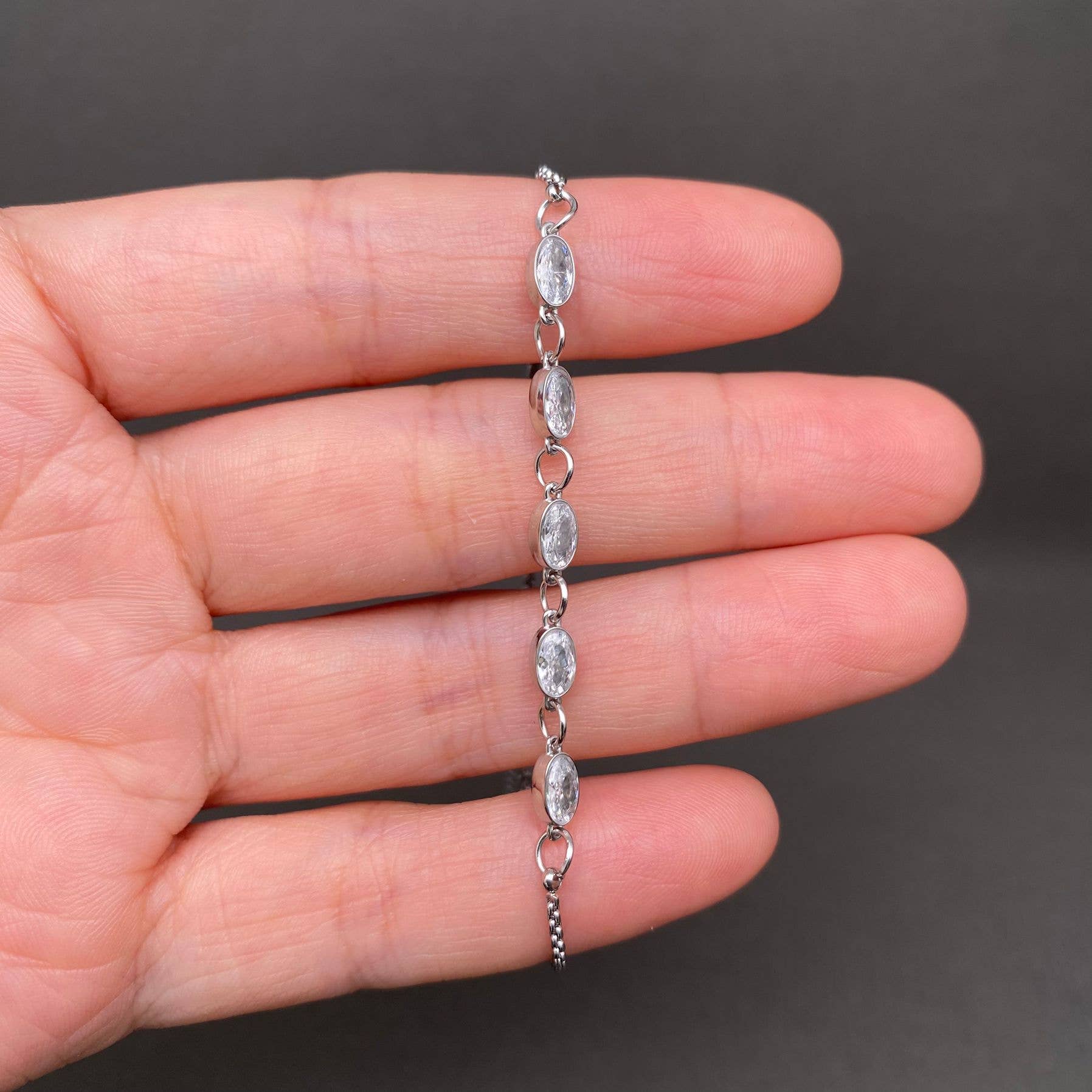 Oval Zircon Inlaid S.Steel Bracelet